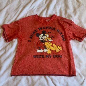 NWOT Mickey & Pluto "I Just Wanna Hangout with My Dog" Red Pajama Shirt Size S